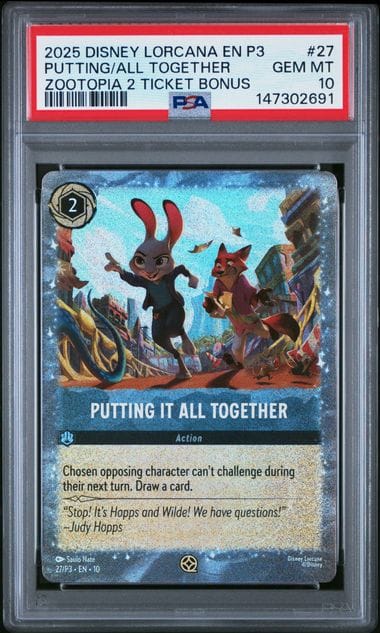 [PSA 10]2025 DISNEY LORCANA EN P3-PROMO #27 PUTTING/ALL TOGETHER ZOOTOPIA 2 TICKET BONUS