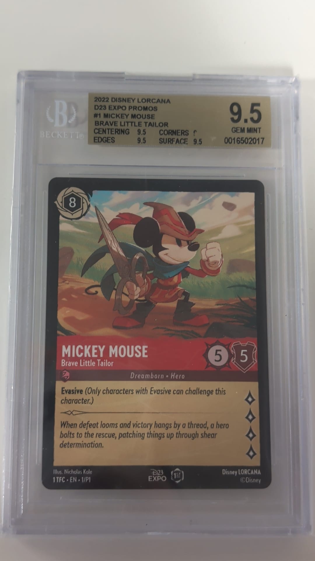 [BGS 9.5] 2022 Disney Lorcana D23 Expo Promos #1 Mickey Mouse Brave Little Tailor BGS 9.5